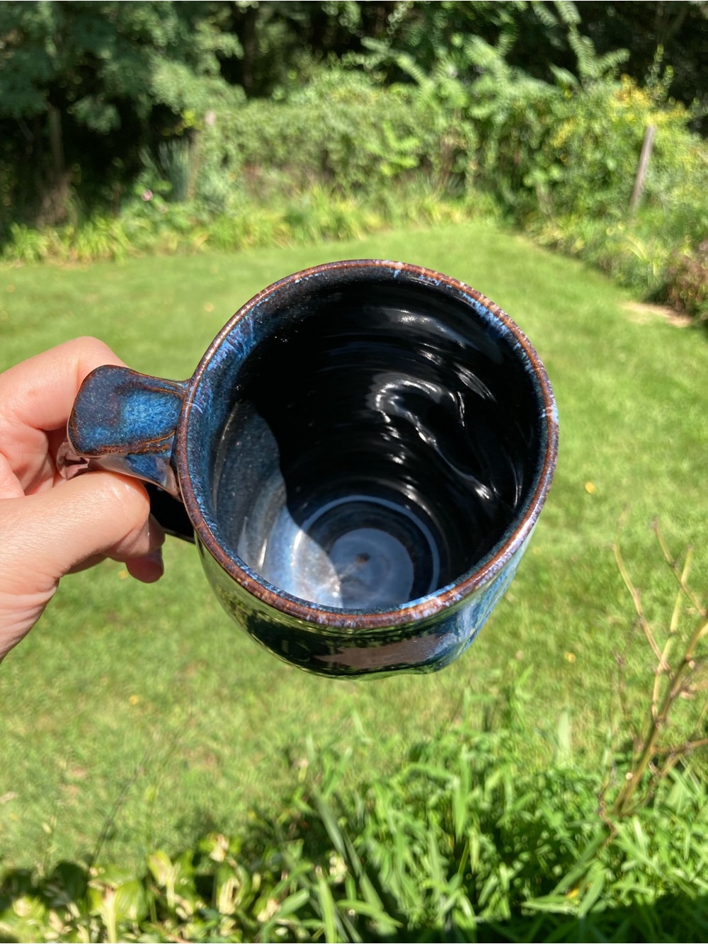 Handmade Paul Haigh Signed Skull Face Mug Studio Pottery Blue Drip Glaze NH - Picture 6 of 7